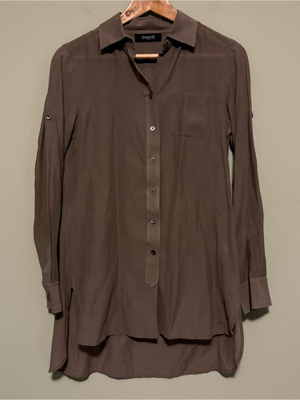 Threads Saks Fifth Avenue Button-Front Long Sleeve Tunic Shirt - Size XS
